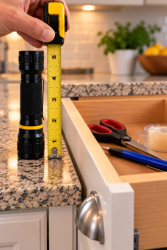 Measuring the tallest item before choosing drawer storage.